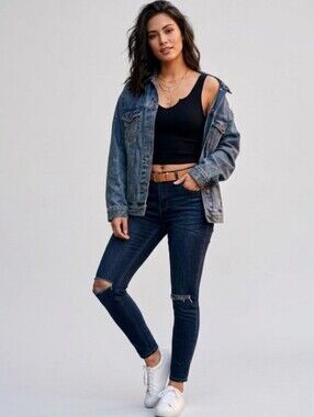 HIGHLINE COLLECTIVE Distressed Skinny Jeans - Dark Wash - Knee Slits - Size 29
